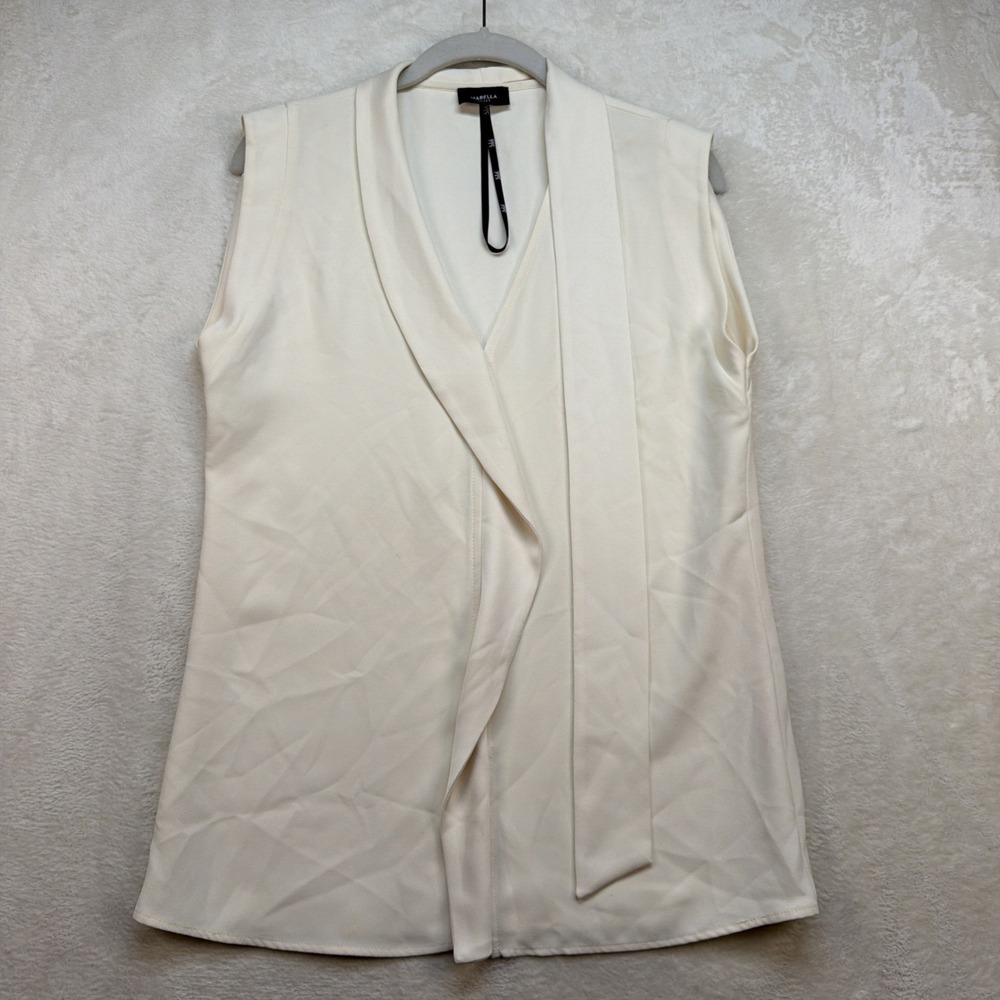 Marella Art 365 Ivory Wrap Blouse Sleeveless Career Designer Top Women's M